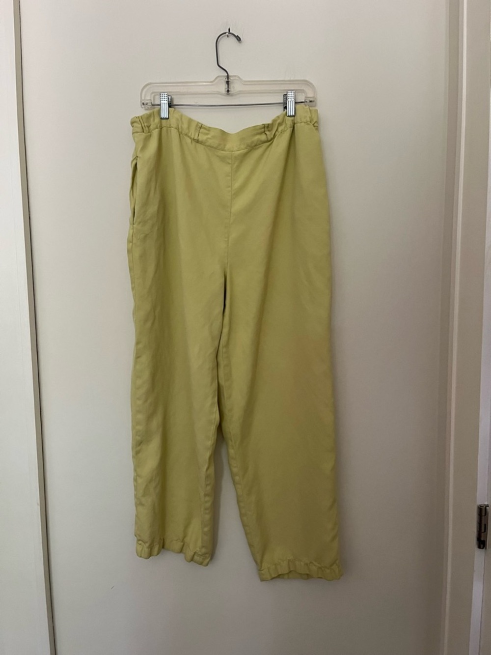 Vintage 100% Silk Chartreuse Waffle Pull-On Cropped Relaxed Fit Pants